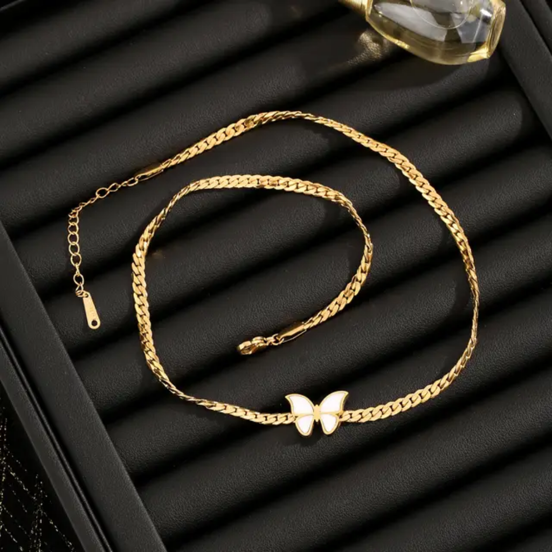 Jewelry set Women Stainless Steel 18k Gold Pearl Shell Zircon Clover Butterfly Heart Pendant Necklace Rings Earrings Chains Bracelet Set