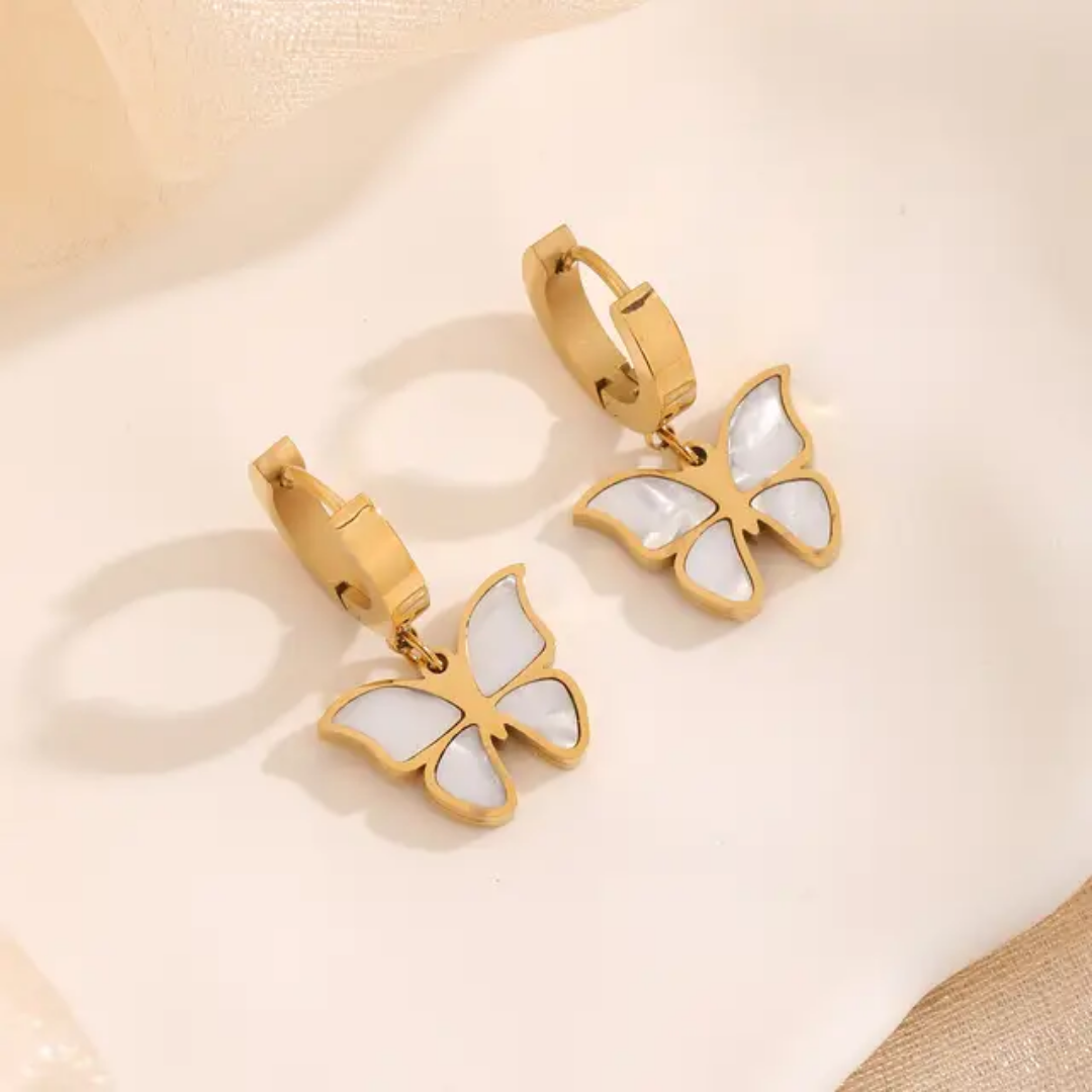 Jewelry set Women Stainless Steel 18k Gold Pearl Shell Zircon Clover Butterfly Heart Pendant Necklace Rings Earrings Chains Bracelet Set