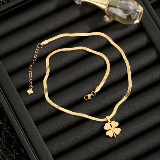 Jewelry set Women Stainless Steel 18k Gold Pearl Shell Zircon Clover Butterfly Heart Pendant Necklace Rings Earrings Chains Bracelet Set