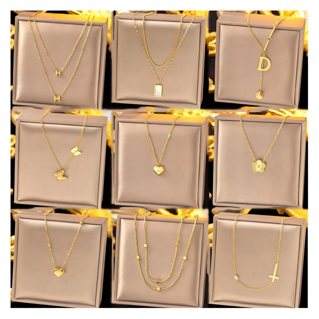 Jewelry set Women Stainless Steel 18k Gold Pearl Shell Zircon Clover Butterfly Heart Pendant Necklace Rings Earrings Chains Bracelet Set