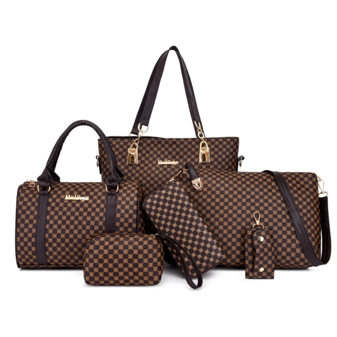 Elegant 6-Piece Ladies Wallet Set Polka Dot Faux Leather Includes Handbag Boston Tote Crossbody Bag Wallet Clutch Coin Purse Key