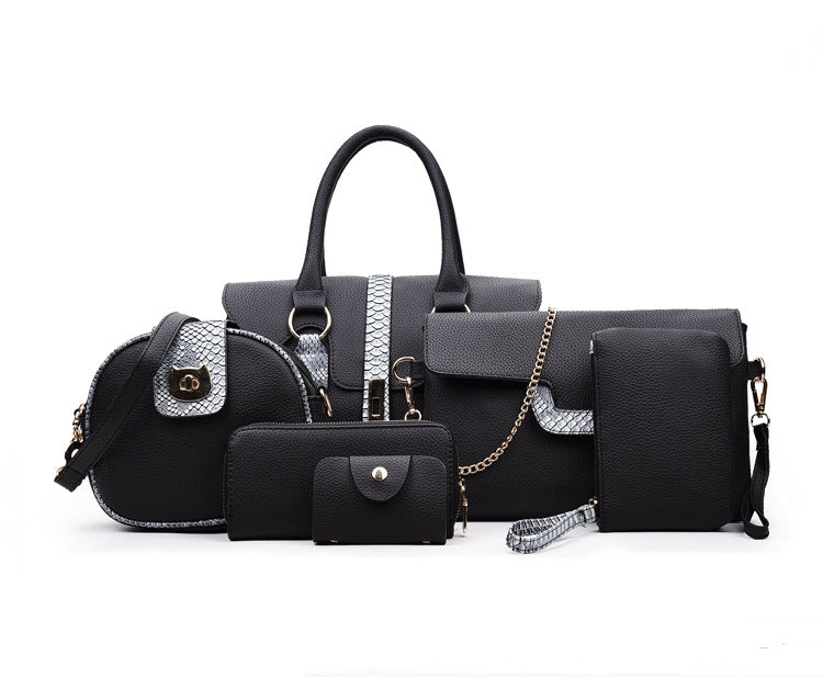 Women's Bags Brands Wholesale PU Leather Snake Shoulder Handbags 6 Pieces Set Stylish Tote Satchel Purse Luxury Crossbody Bags