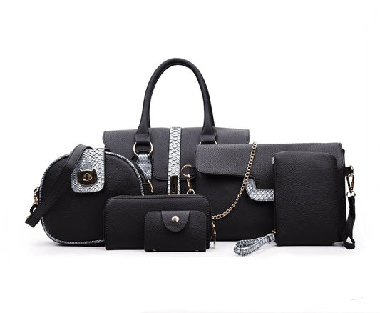 Women's Bags Brands Wholesale PU Leather Snake Shoulder Handbags 6 Pieces Set Stylish Tote Satchel Purse Luxury Crossbody Bags