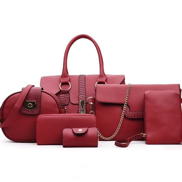 Women's Bags Brands Wholesale PU Leather Snake Shoulder Handbags 6 Pieces Set Stylish Tote Satchel Purse Luxury Crossbody Bags