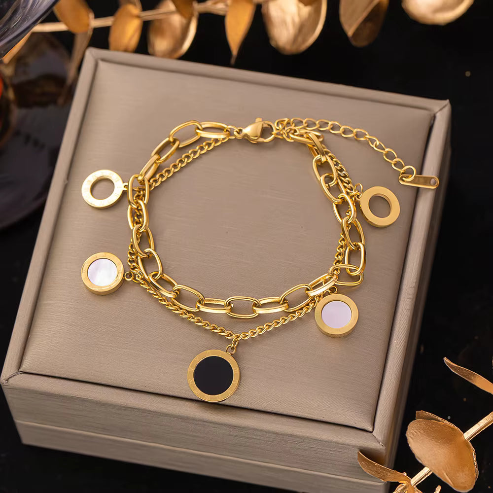 Stainless Steel Bracelets Hippie Gothic Pearl Chain Pendants Fashion Bracelet for Women Jewelry