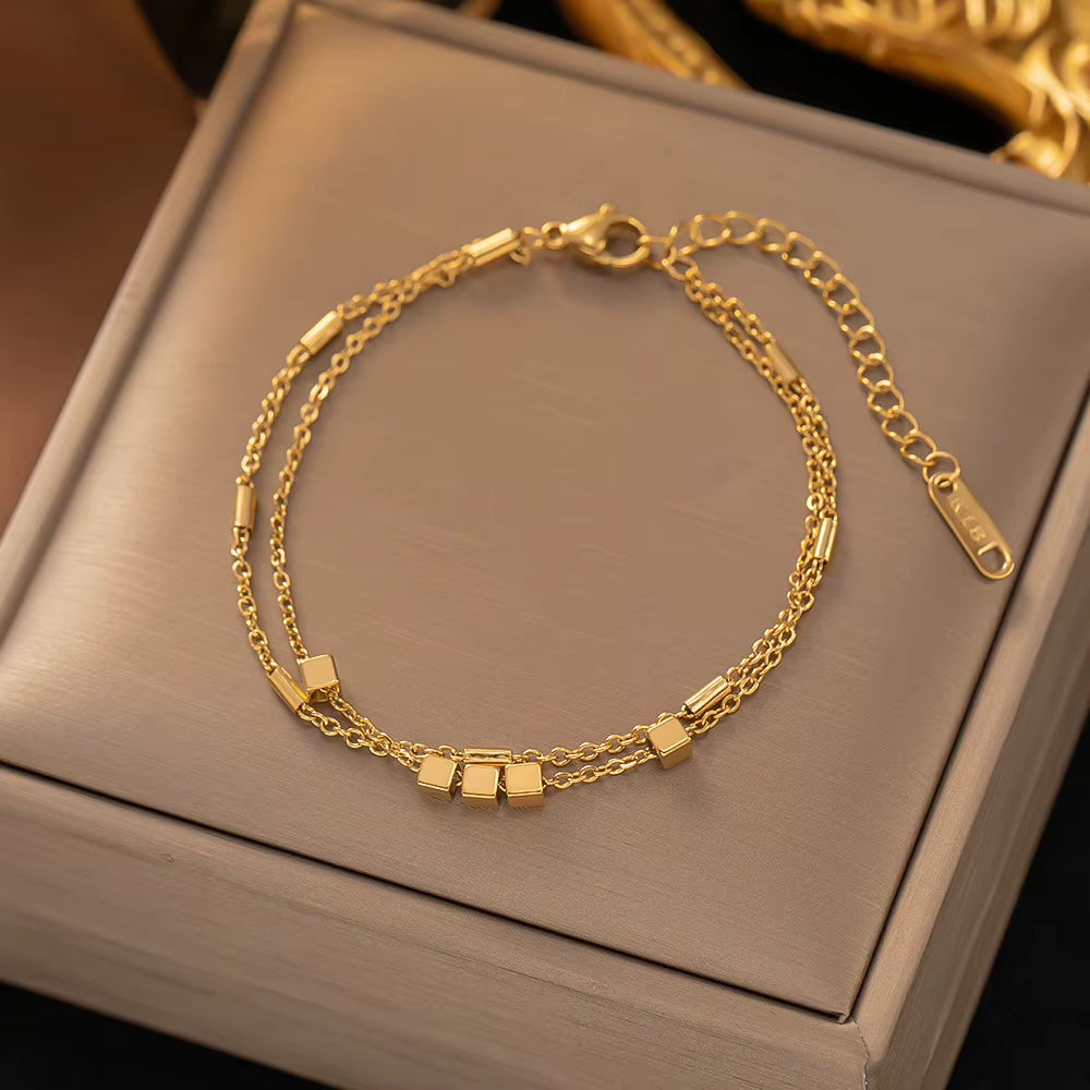 Stainless Steel Bracelets Hippie Gothic Pearl Chain Pendants Fashion Bracelet for Women Jewelry