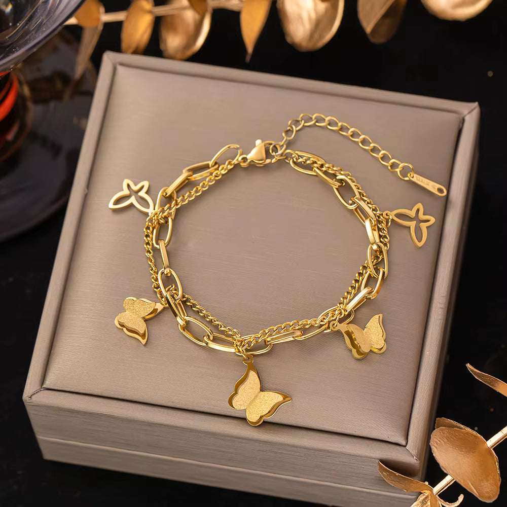 Stainless Steel Bracelets Hippie Gothic Pearl Chain Pendants Fashion Bracelet for Women Jewelry