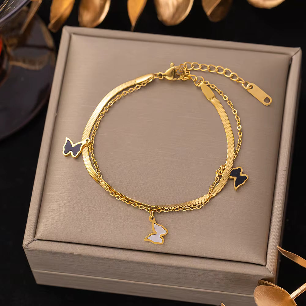 Stainless Steel Bracelets Hippie Gothic Pearl Chain Pendants Fashion Bracelet for Women Jewelry