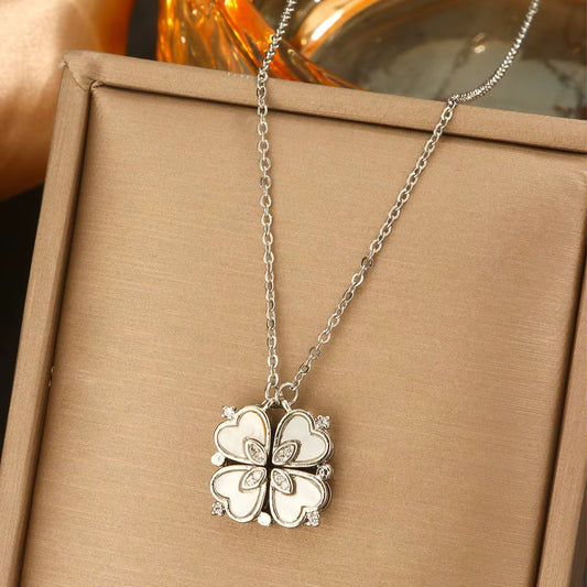 Hot Stainless Steel 18K Gold Pearl Shell Zircon Clover Heart Butterfly Letter Pendant Necklace Women Flower Bow Chain Necklace