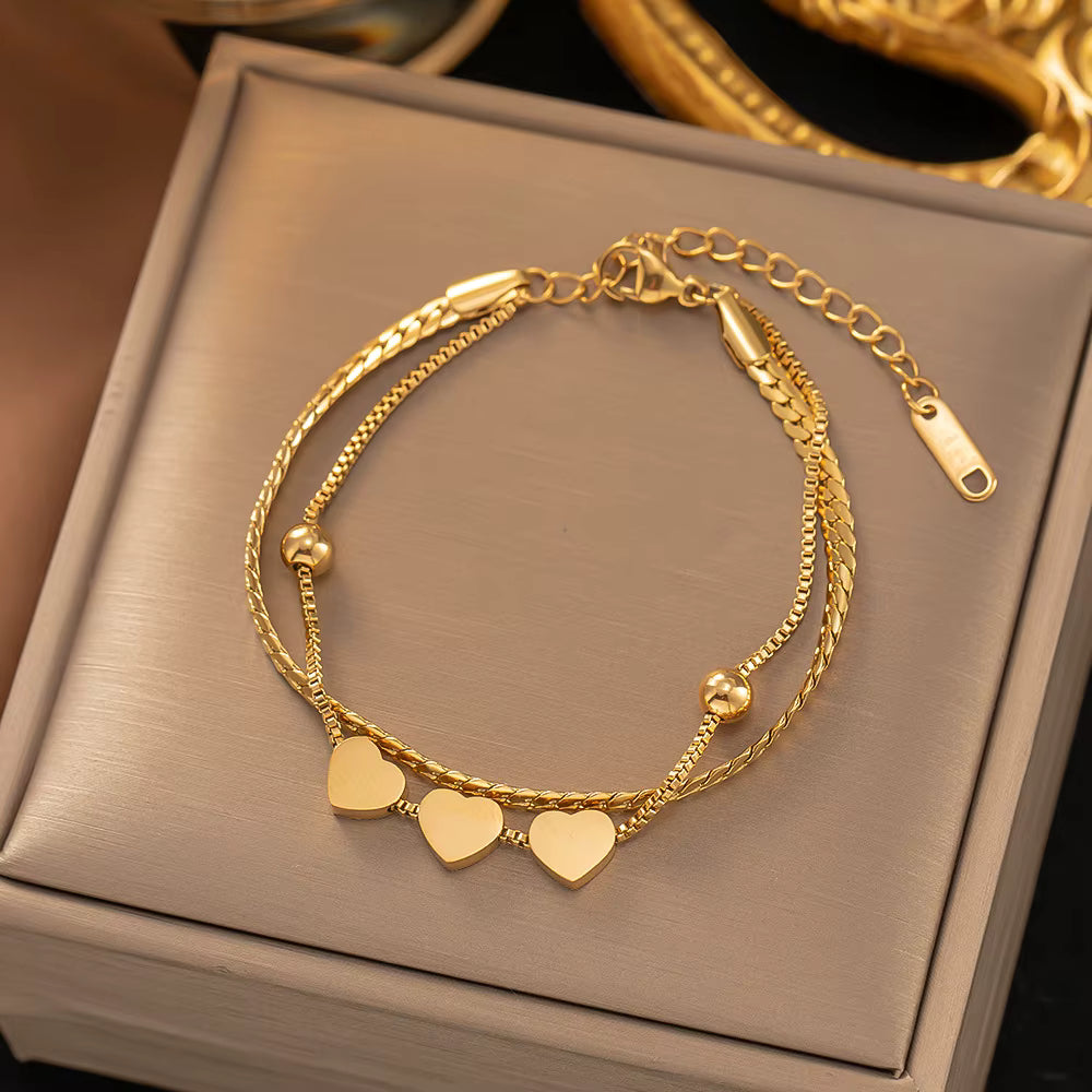 Stainless Steel Bracelets Hippie Gothic Pearl Chain Pendants Fashion Bracelet for Women Jewelry