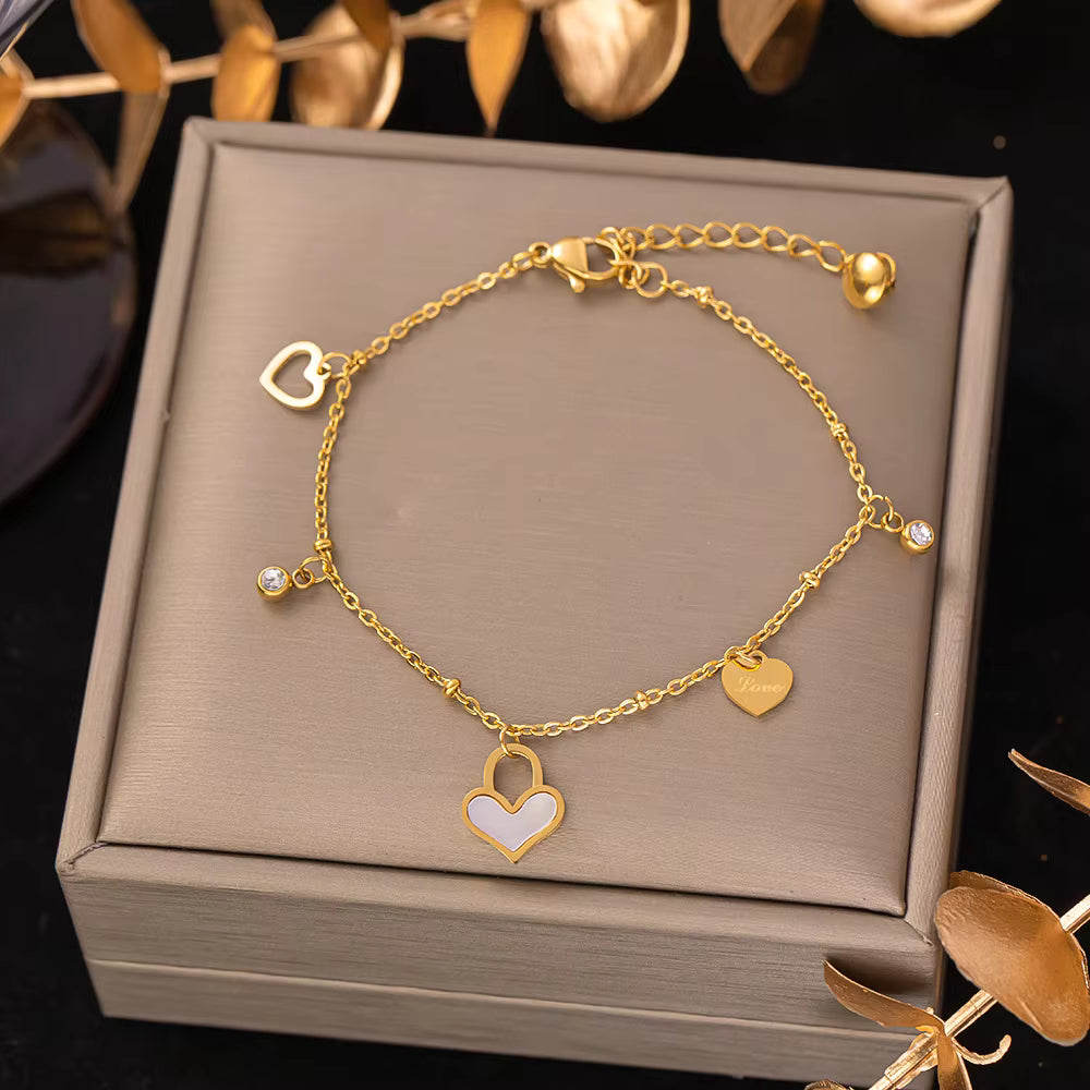 Stainless Steel Bracelets Hippie Gothic Pearl Chain Pendants Fashion Bracelet for Women Jewelry