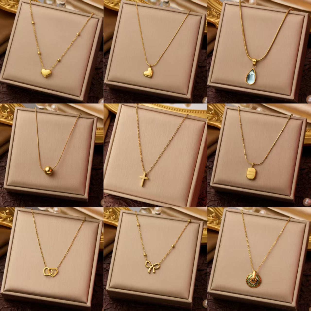 Fashionable Women's Jewelry, Simple Heart-shaped Letter square Water Drop Bow Heart Titanium Steel Necklace 18K Necklace Women