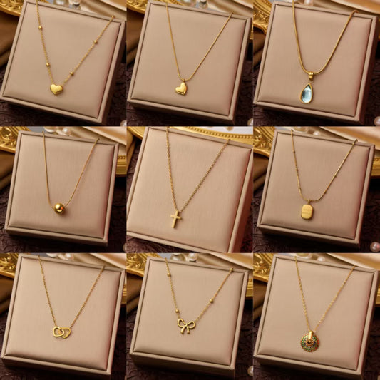 Fashionable Women's Jewelry, Simple Heart-shaped Letter square Water Drop Bow Heart Titanium Steel Necklace 18K Necklace Women