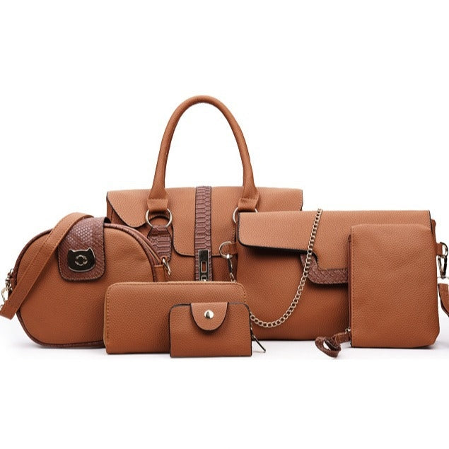 Women's Bags Brands Wholesale PU Leather Snake Shoulder Handbags 6 Pieces Set Stylish Tote Satchel Purse Luxury Crossbody Bags