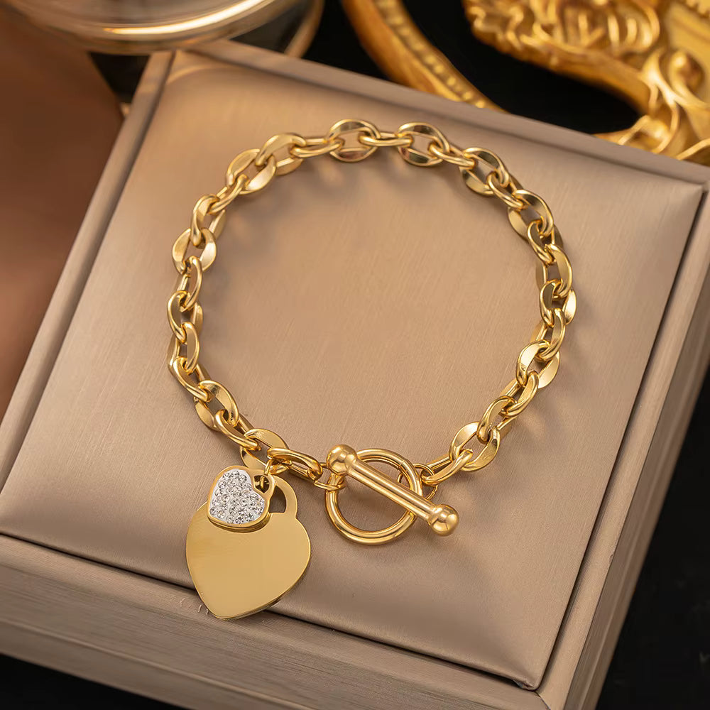 Stainless Steel Bracelets Hippie Gothic Pearl Chain Pendants Fashion Bracelet for Women Jewelry