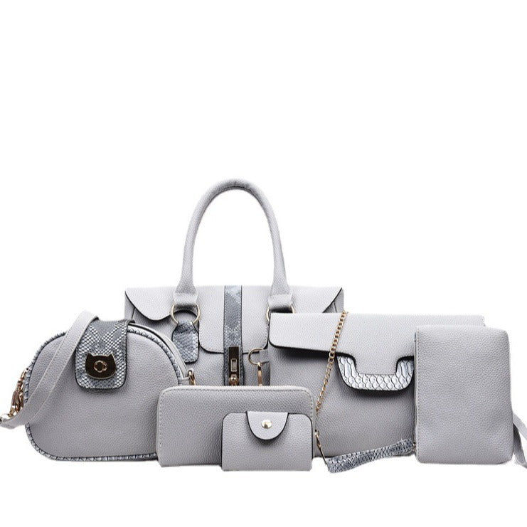 Women's Bags Brands Wholesale PU Leather Snake Shoulder Handbags 6 Pieces Set Stylish Tote Satchel Purse Luxury Crossbody Bags