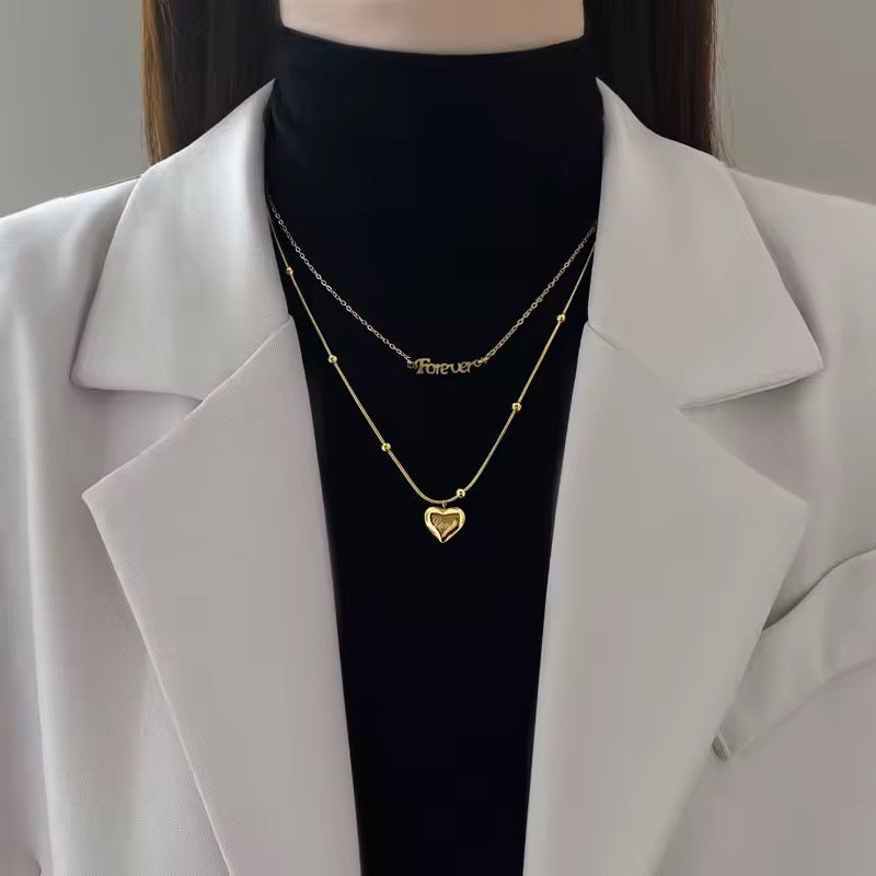 316L Stainless Steel New Fashion Upscale Jewelry 2 Layer Forever Love Charms Beaded Chain Choker Necklaces & Pendants For Women