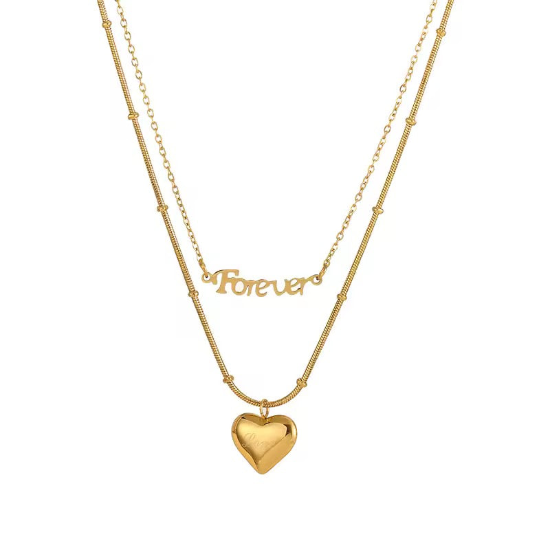 316L Stainless Steel New Fashion Upscale Jewelry 2 Layer Forever Love Charms Beaded Chain Choker Necklaces & Pendants For Women