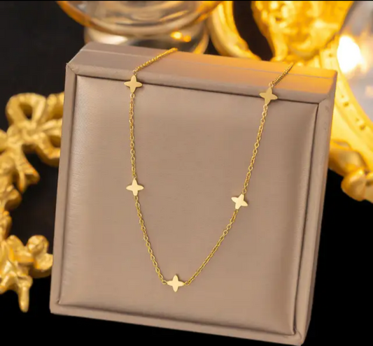 Jewelry set Women Stainless Steel 18k Gold Pearl Shell Zircon Clover Butterfly Heart Pendant Necklace Rings Earrings Chains Bracelet Set
