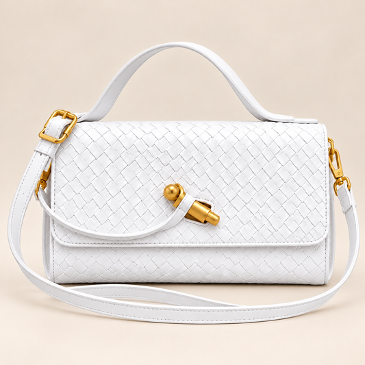 Elegant Woven Crossbody Handbag for Women, Multiple Colors, Gold-Tone Hardware, Adjustable Shoulder Strap, Small Fashion Purse