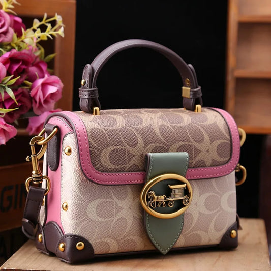 New minimalist and fashionable small handbag, contrasting color women's bag, high-end carriage crossbody bag, portable box bag