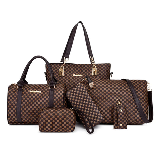 Elegant 6-Piece Ladies Wallet Set Polka Dot Faux Leather Includes Handbag Boston Tote Crossbody Bag Wallet Clutch Coin Purse Key