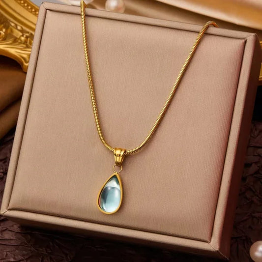 Simple Golden Water Droplet Shape  Pendant Necklace Stainless Steel Fashion Female Necklace Chain Pendant Jewelry Gift