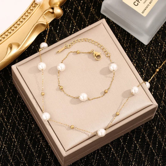 Elegant New Imitation Pearl Bead Choker Necklaces for Women Stainless Steel Clavicle Chain Necklace Wedding Jewelry Collar Par