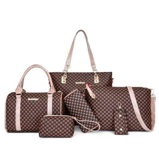 Elegant 6-Piece Ladies Wallet Set Polka Dot Faux Leather Includes Handbag Boston Tote Crossbody Bag Wallet Clutch Coin Purse Key