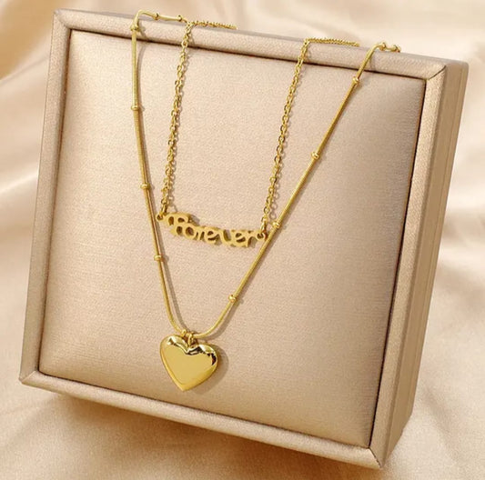 316L Stainless Steel New Fashion Upscale Jewelry 2 Layer Forever Love Charms Beaded Chain Choker Necklaces & Pendants For Women