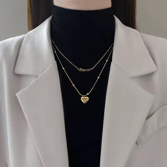 316L Stainless Steel New Fashion Upscale Jewelry 2 Layer Forever Love Charms Beaded Chain Choker Necklaces & Pendants For Women