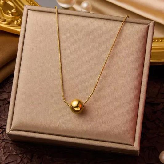 1pcs Round Bead Ball Pendant Necklace for Women Stainless Steel Clavicle Choker Snake Chain Fashion Jewelry Statement Girl Gift