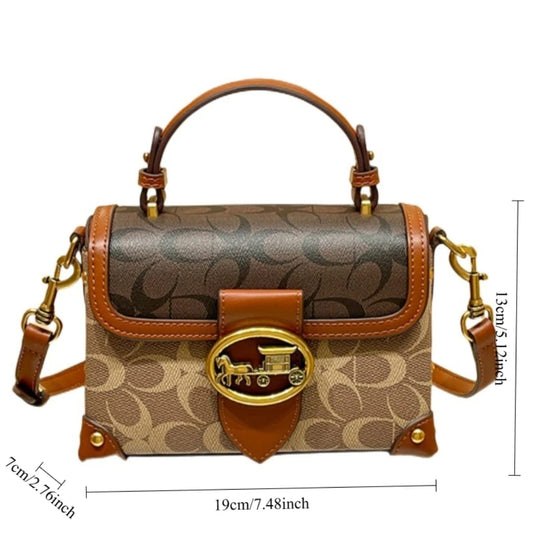 l handbag, contrasting color women's bag, high-end carriage crossbody bag, portable box bag